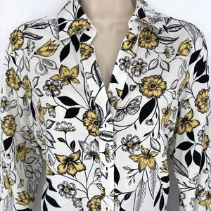 Foxcroft NYC Mary Floral Sunbeam Yellow Cotton Wrinkle Free Blouse Size 8 NEW